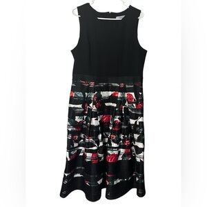 Luxe by Carmen Marco Valvo Rose Print Fit & Flare Dress Size 14